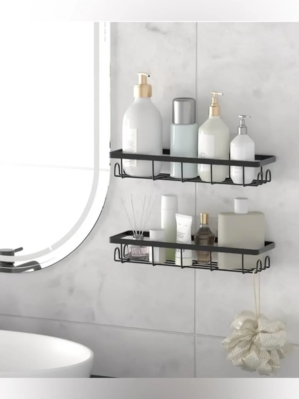Black Wall-Mounted Bathroom Shower Shelf - Matte Black Organizer NWT